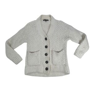 Kathryn McCarron Womens Cream Chunky Knit Shawl Collar Cardigan Sweater Small